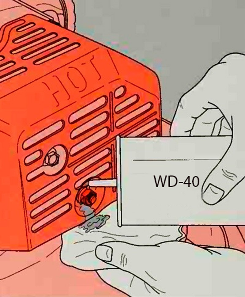 Если вы все еще не можете ослабить винт, нанесите на него несколько капель средства WD-40